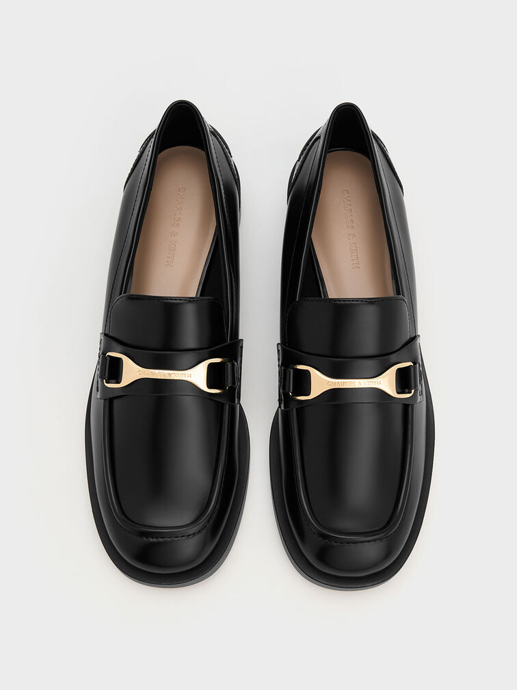 Women’s Leslie metallic-accent loafers in black box - CHARLES & KEITH