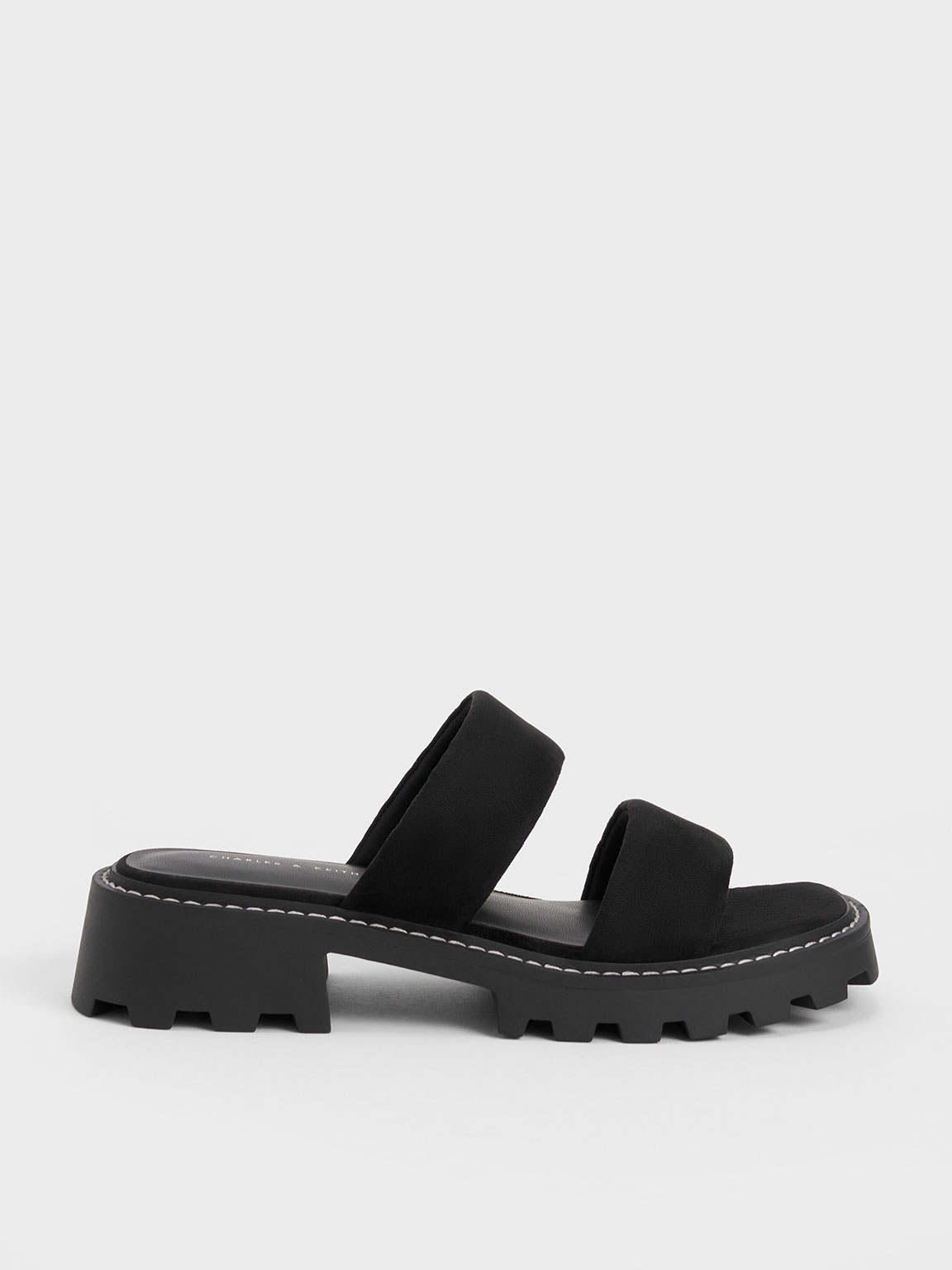 Black Padded Double Strap Sliders - CHARLES & KEITH ID