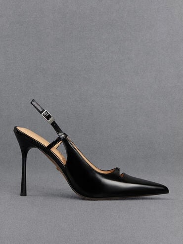 Black Box Leather Pointed Toe Slingback Pumps CHARLES KEITH ID