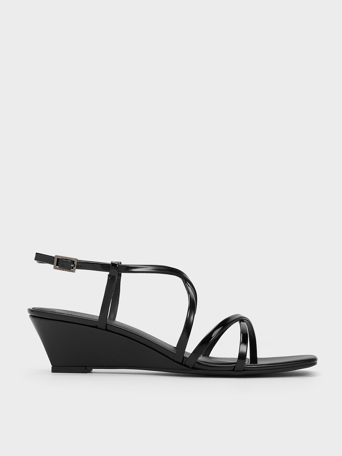 Black Patent Strappy Wedge Sandals CHARLES KEITH ID