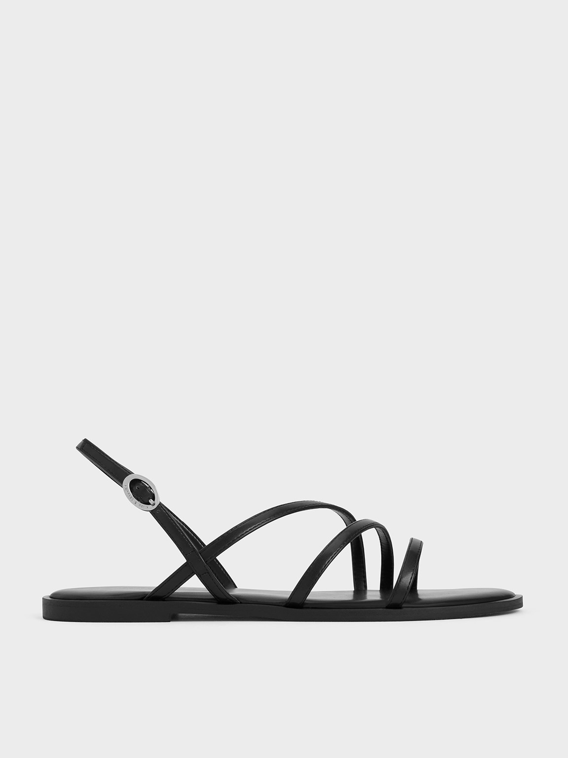 Black Asymmetric Triple-Strap Sandals - CHARLES & KEITH ID