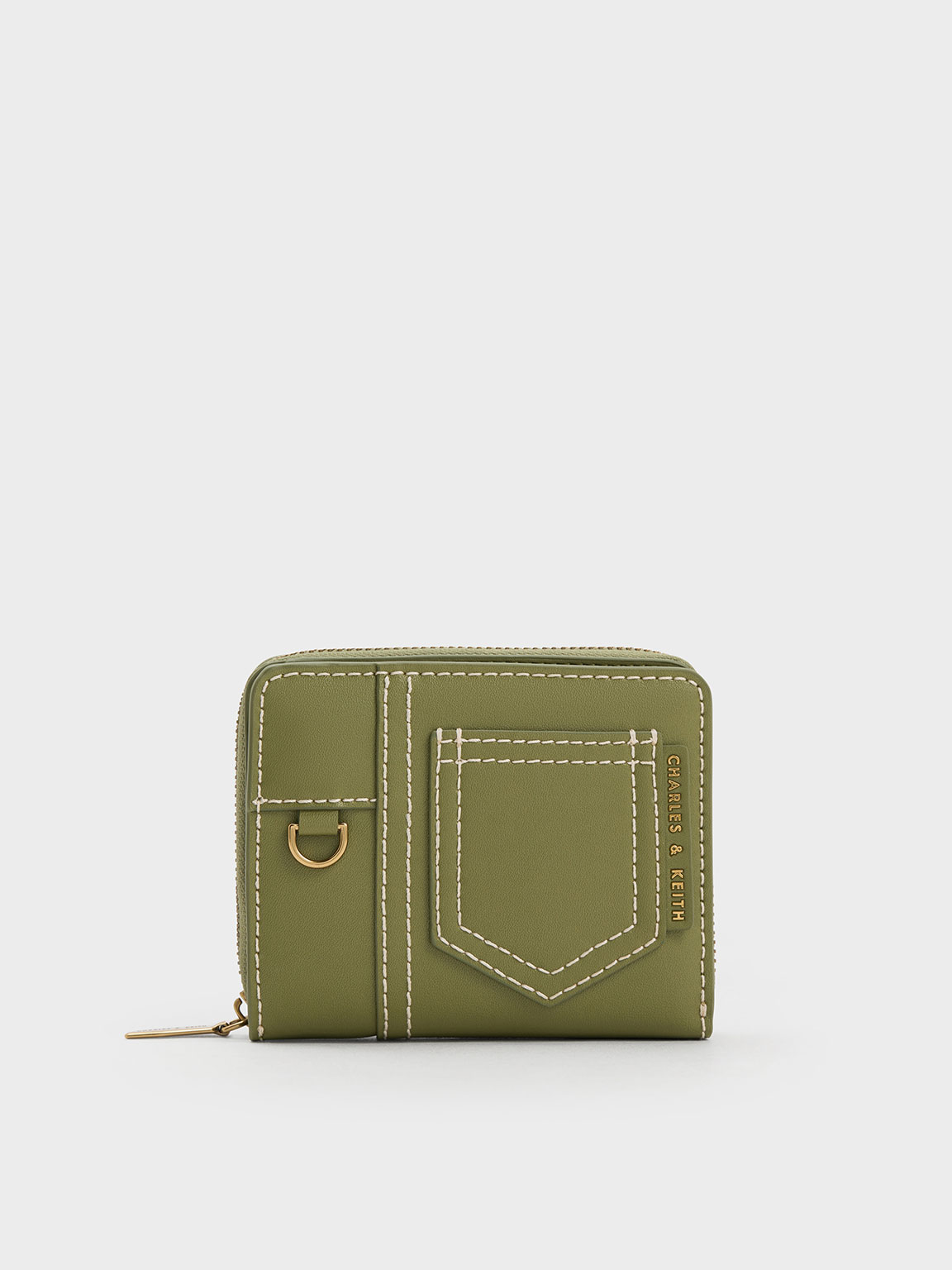 Olive Anthea Contrast-Trim Zip Around Wallet - CHARLES & KEITH ID