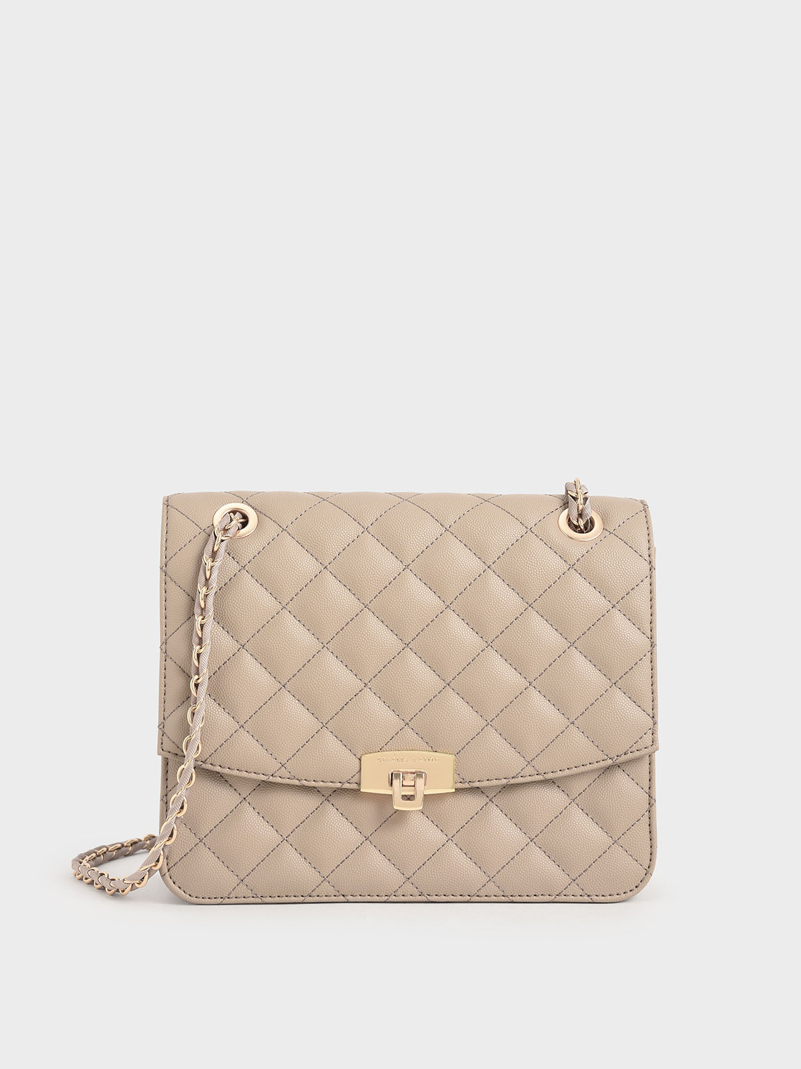 Sand Quilted Chain Strap Clutch CHARLES KEITH ID