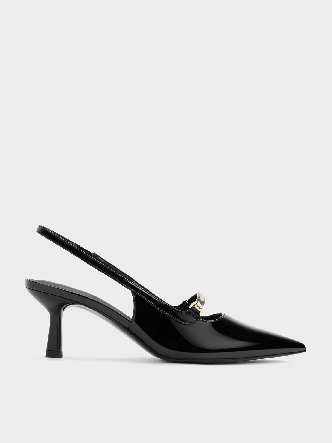 Black Patent Patent Metallic Accent Slingback Pumps - CHARLES & KEITH ID