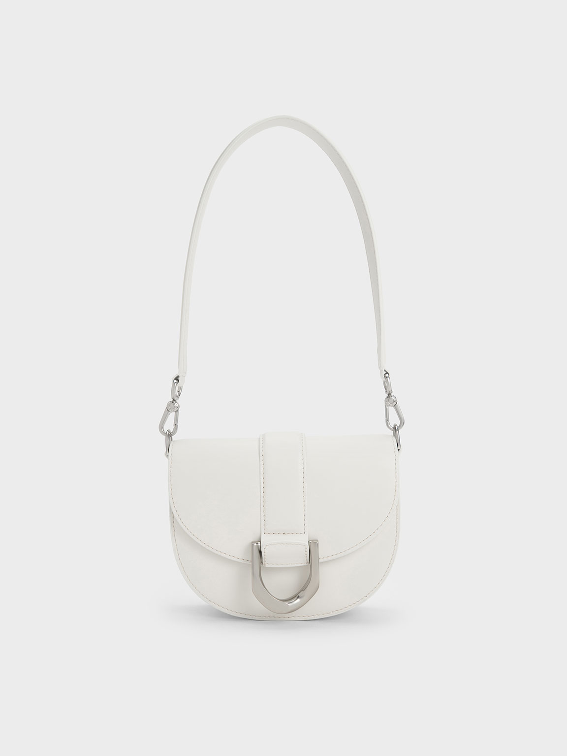 White Mini Gabine Leather Saddle Bag CHARLES KEITH ID