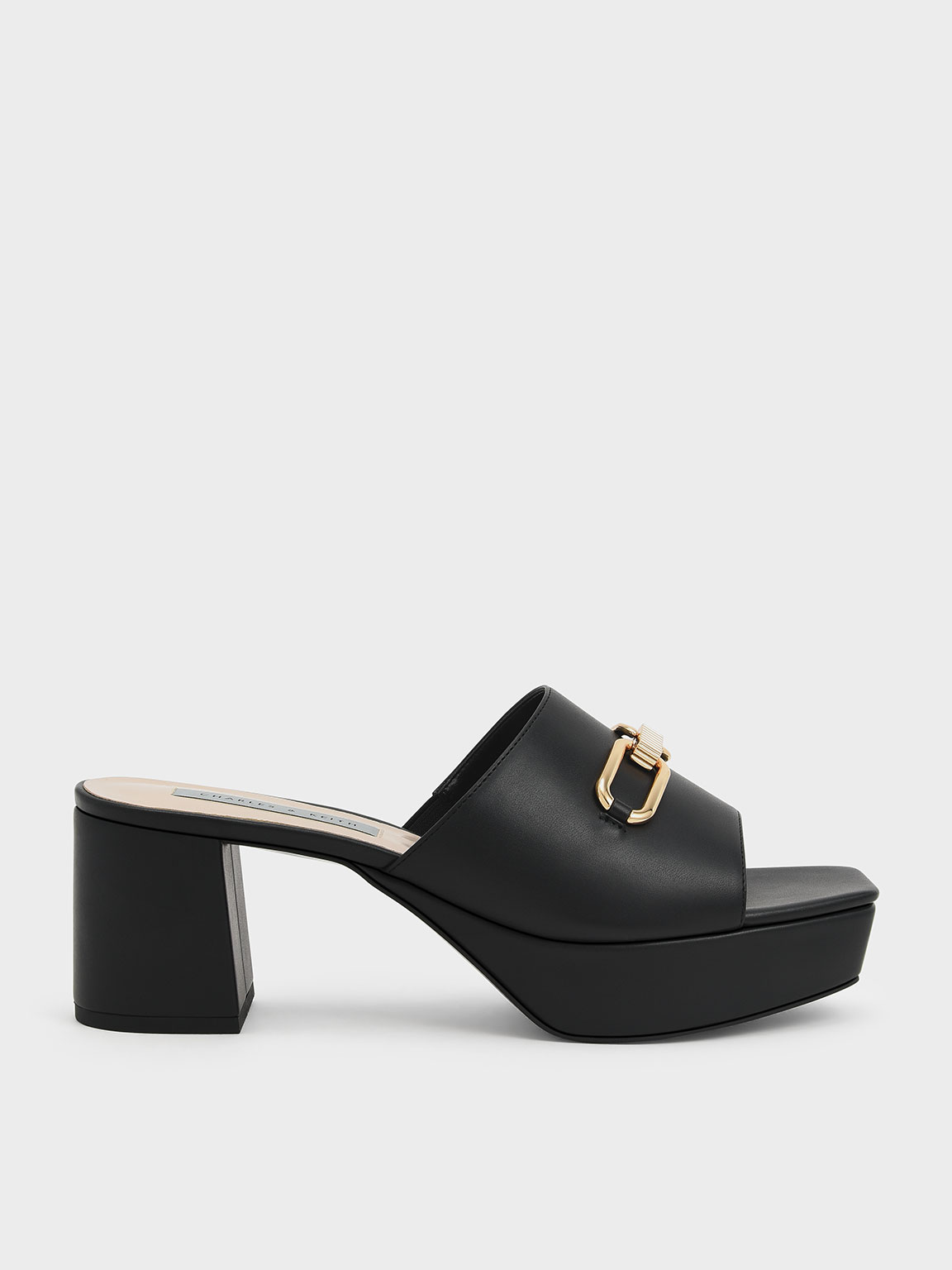 Black Chain Link Platform Mules - CHARLES & KEITH ID