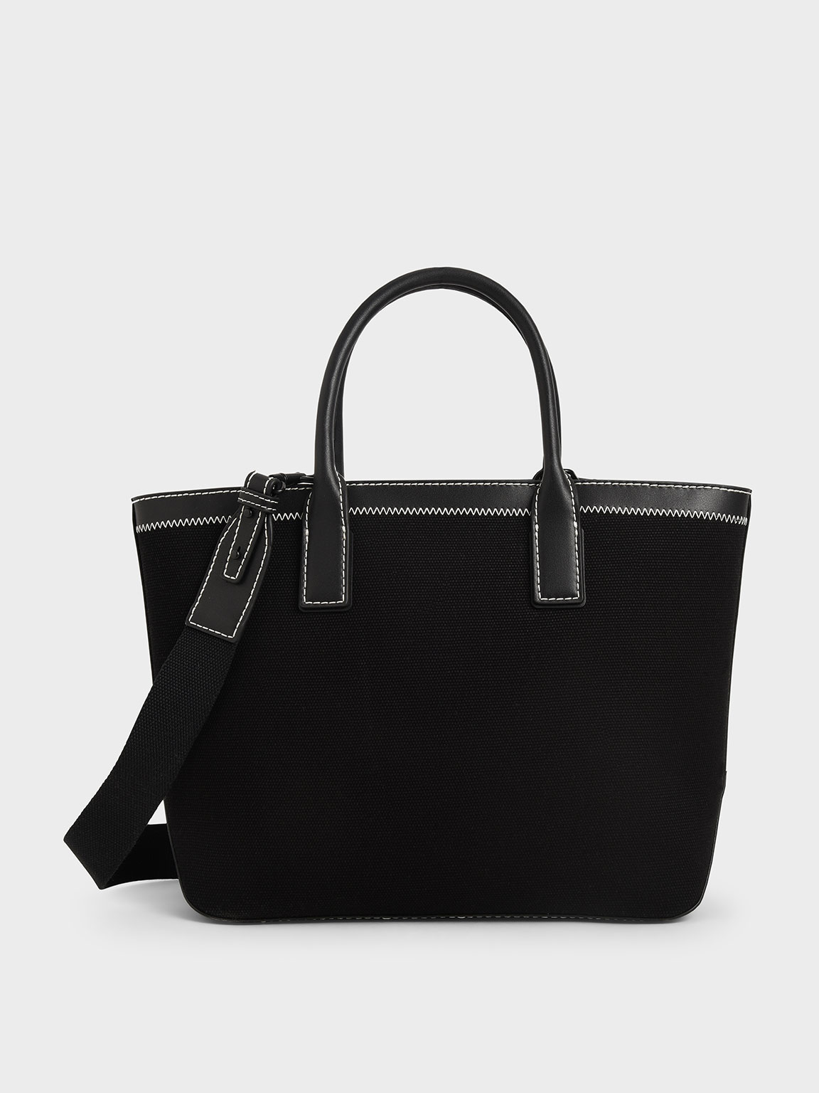 Black Canvas Double Handle Tote Bag CHARLES  KEITH  ID