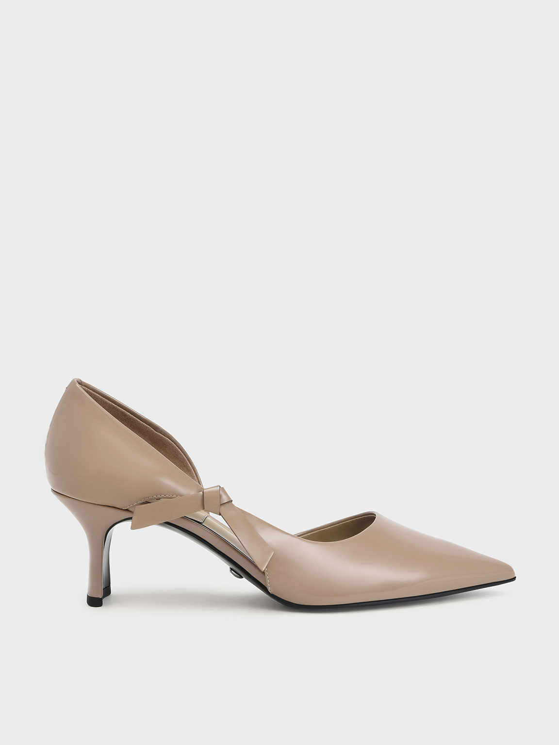 Taupe Patent Leather Bow-Tie Half D'Orsay Pumps - CHARLES & KEITH ID