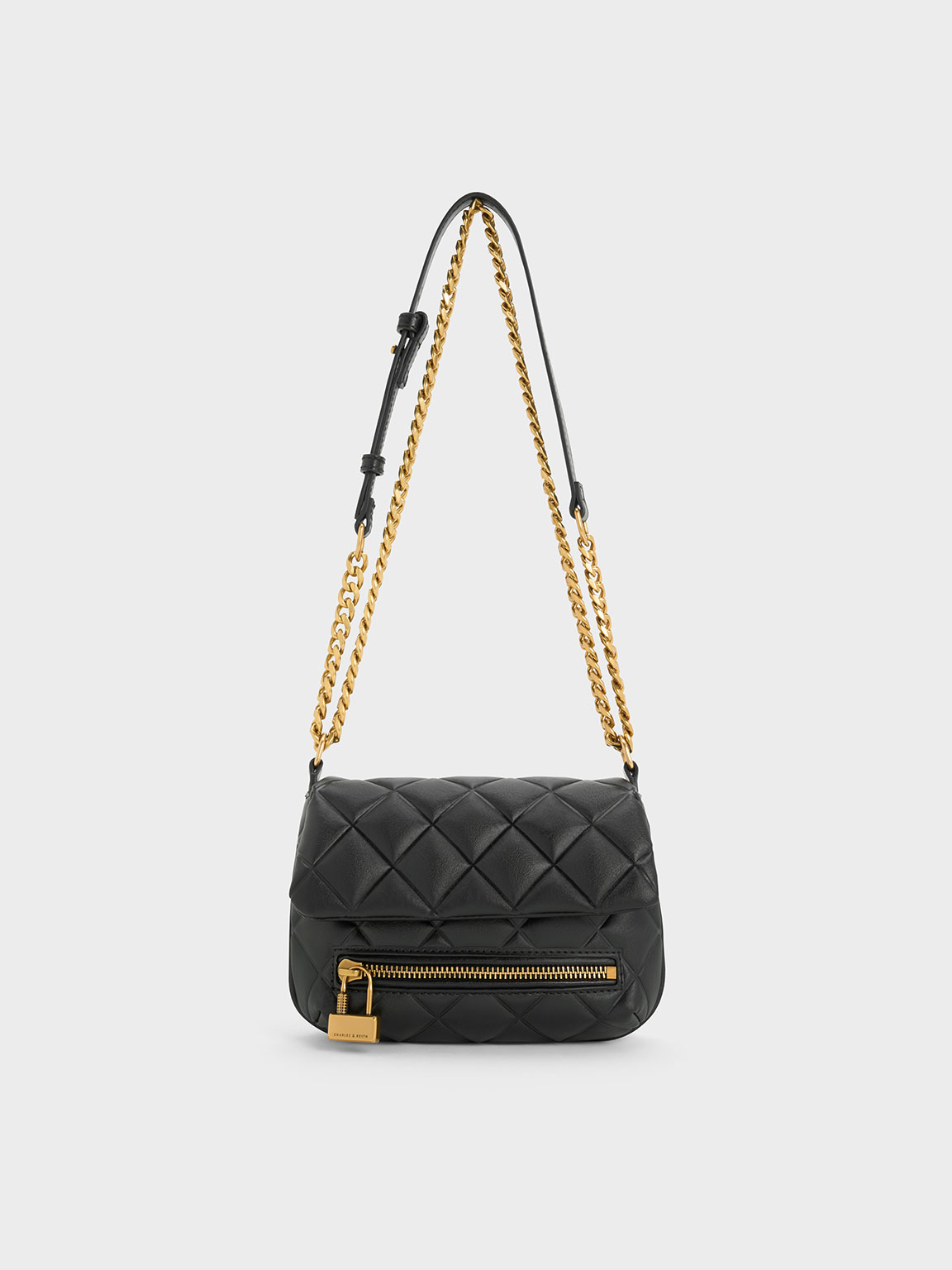 Black Mini Swing Quilted Chain Handle Bag CHARLES KEITH ID