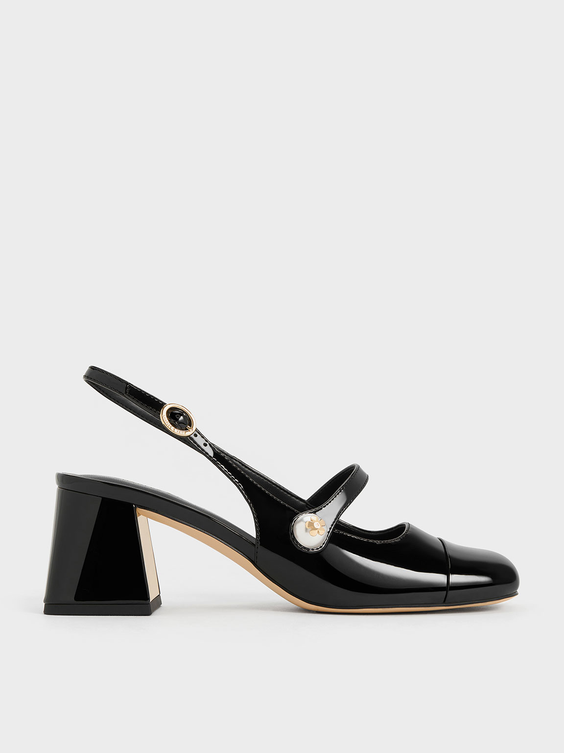 Black Aeryn Patent Pearl-Embellished Slingback Pumps - CHARLES & KEITH ID