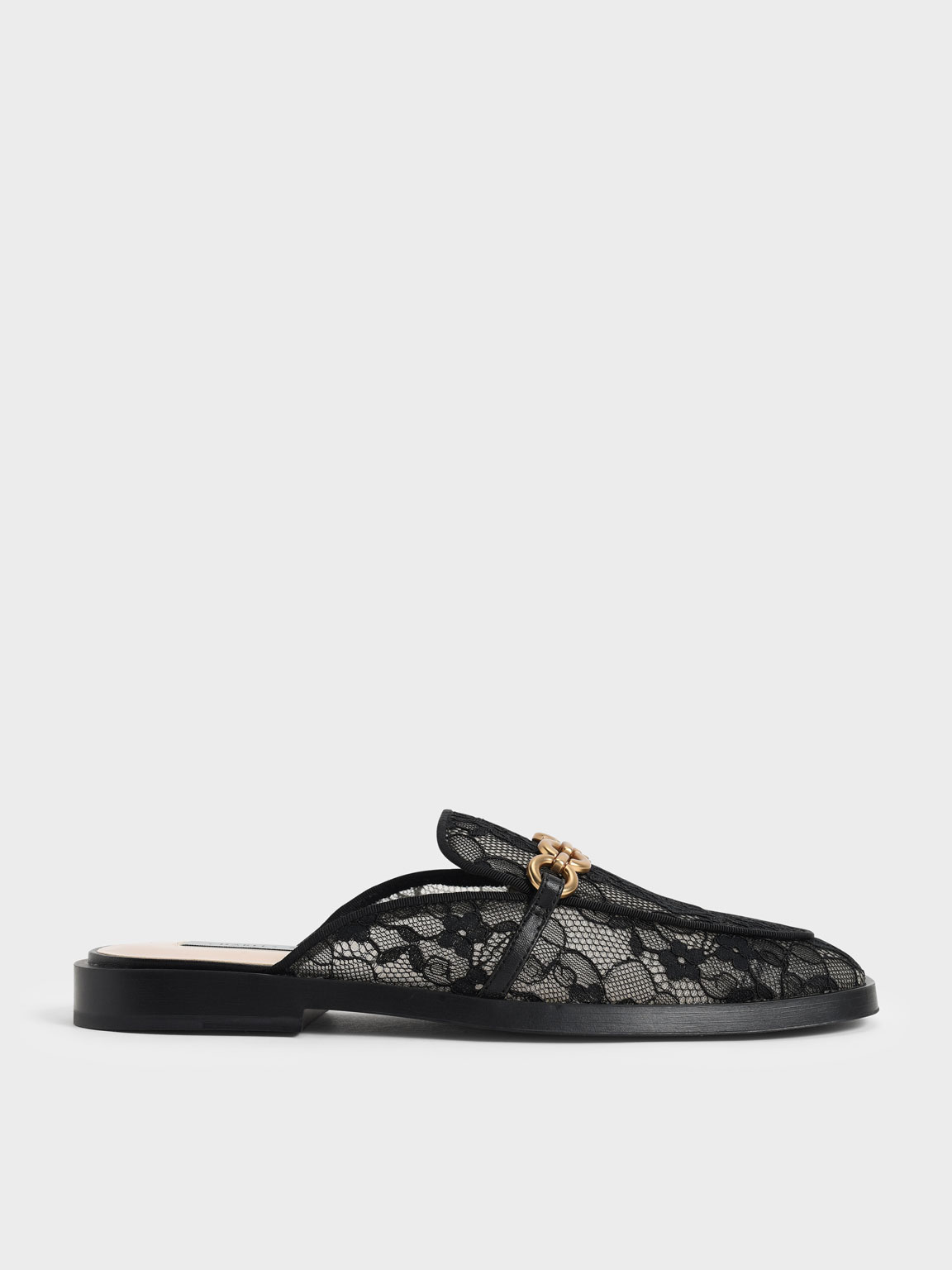 Black Chain-Link Lace Loafer Mule - CHARLES & KEITH ID