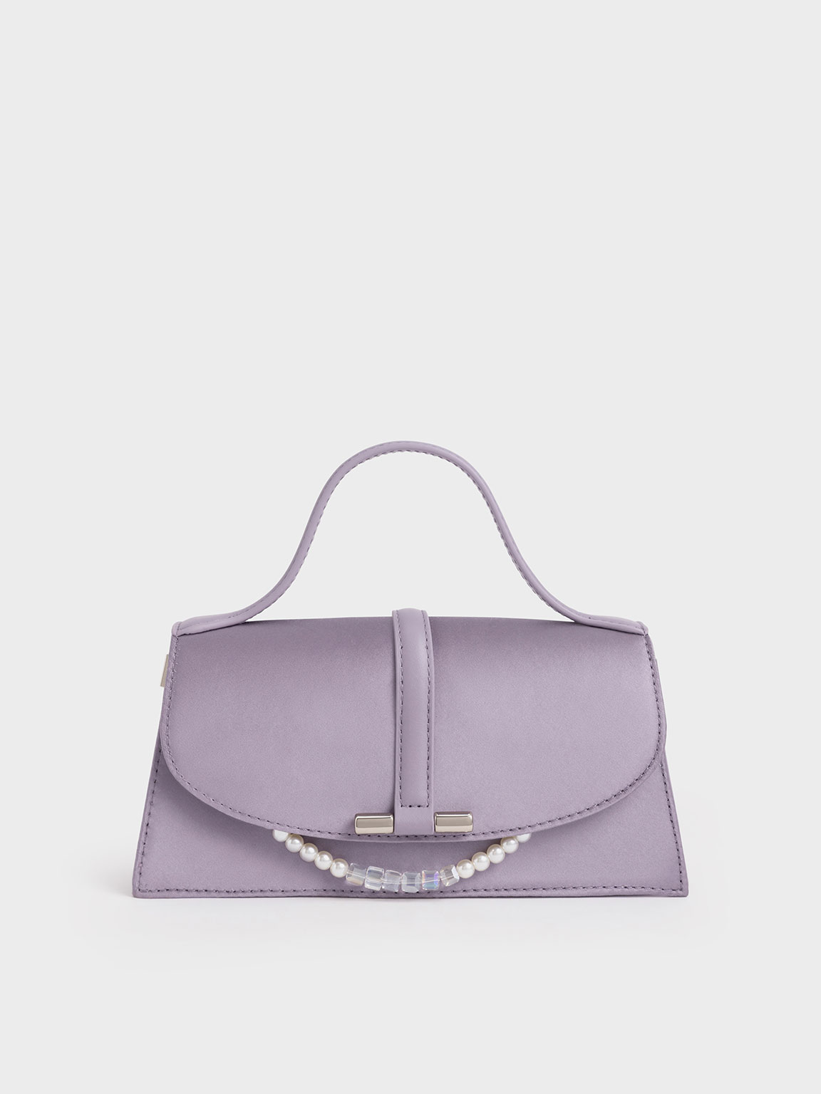 Purple Lush Leather & Satin Beaded-Handle Evening Bag - CHARLES & KEITH ID